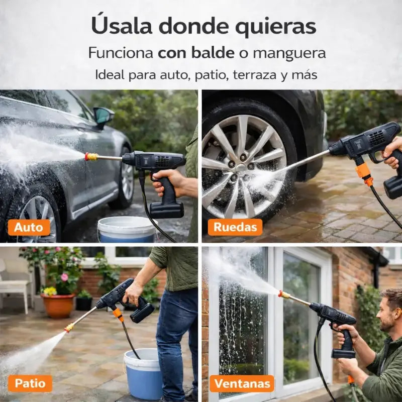 COMBO ESPECIAL: Hidrolavadora Portátil + (Cepillo Portatil Giratorio + Doble Batería + Maletín)