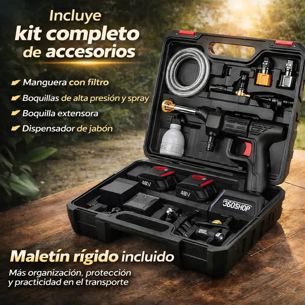 COMBO ESPECIAL: Hidrolavadora Portátil + (Cepillo Portatil Giratorio + Doble Batería + Maletín)