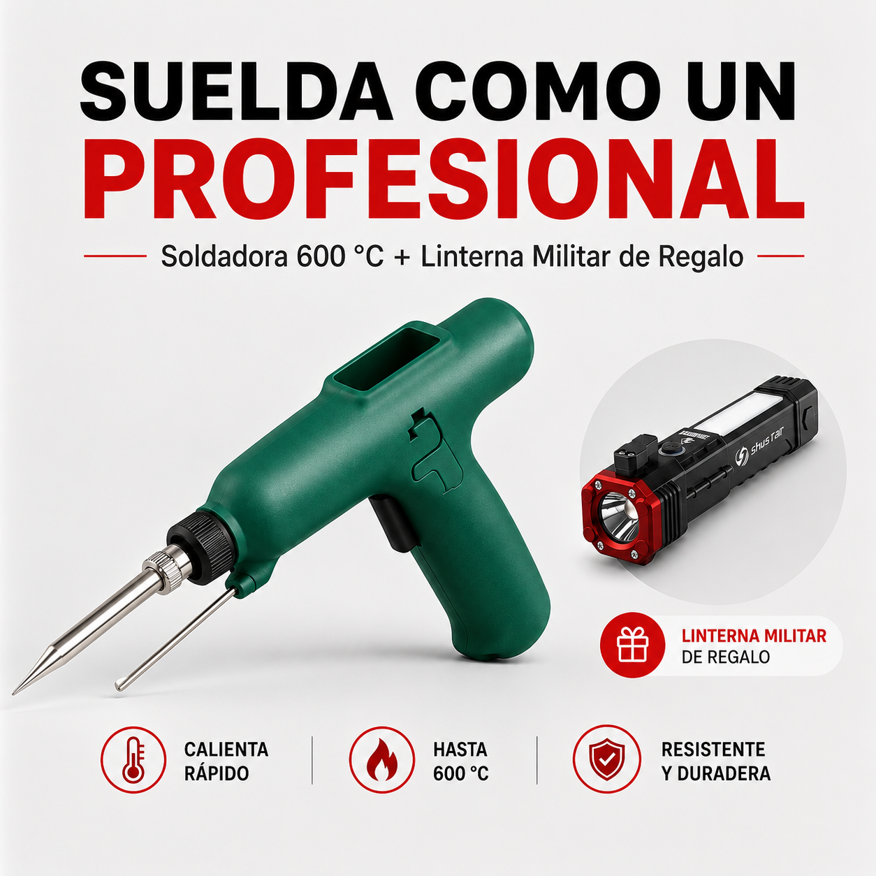 Pistola de Soldadura Eléctrica SoldaMax™ + Linterna Militar Titanium