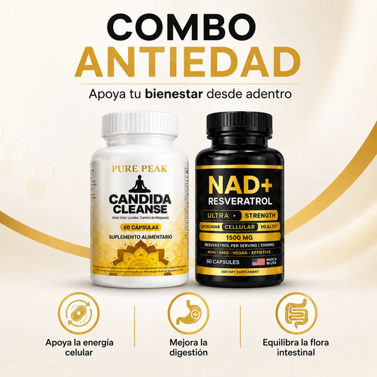 COMBO ANTIEDAD: NAD+ Resveratrol 60 Caps + Candida Cleanse Detox Pure Peak™ [ÚLTIMAS UNIDADES]