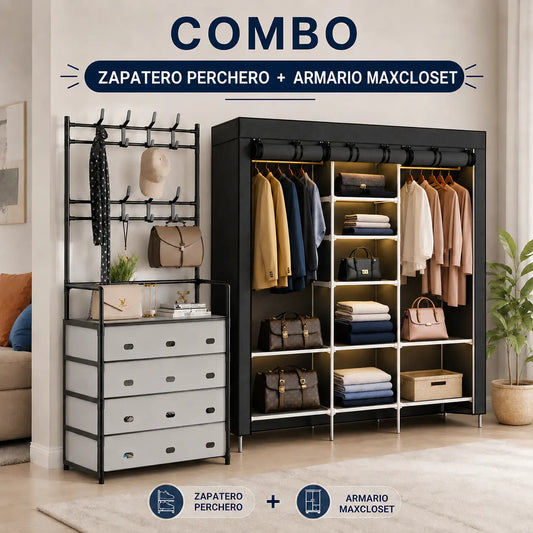 Closet Plegable Multiuso MaxCloset™ + Zapatero Perchero [ÚLTIMAS UNIDADES]